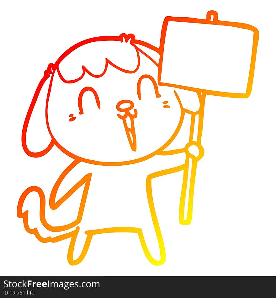 Warm Gradient Line Drawing Cute Cartoon Dog