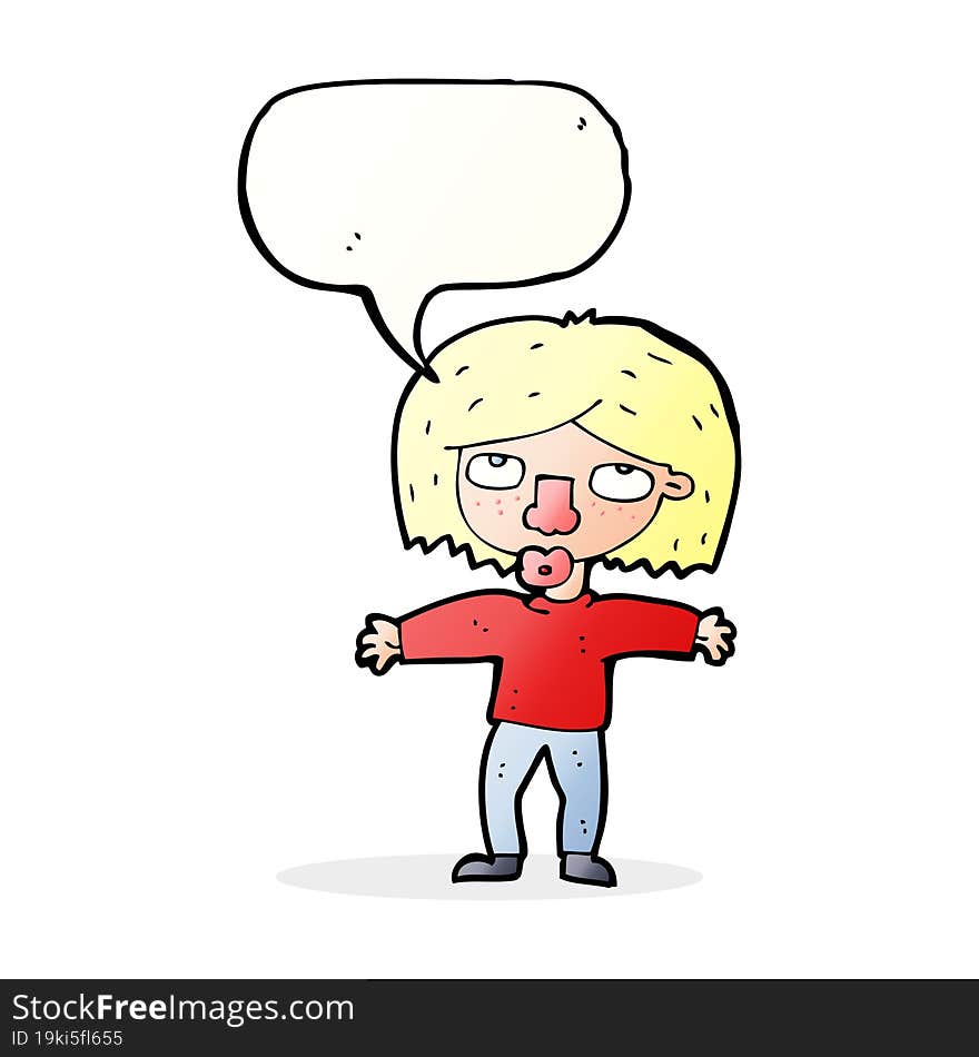 cartoon girl looking upwards with speech bubble