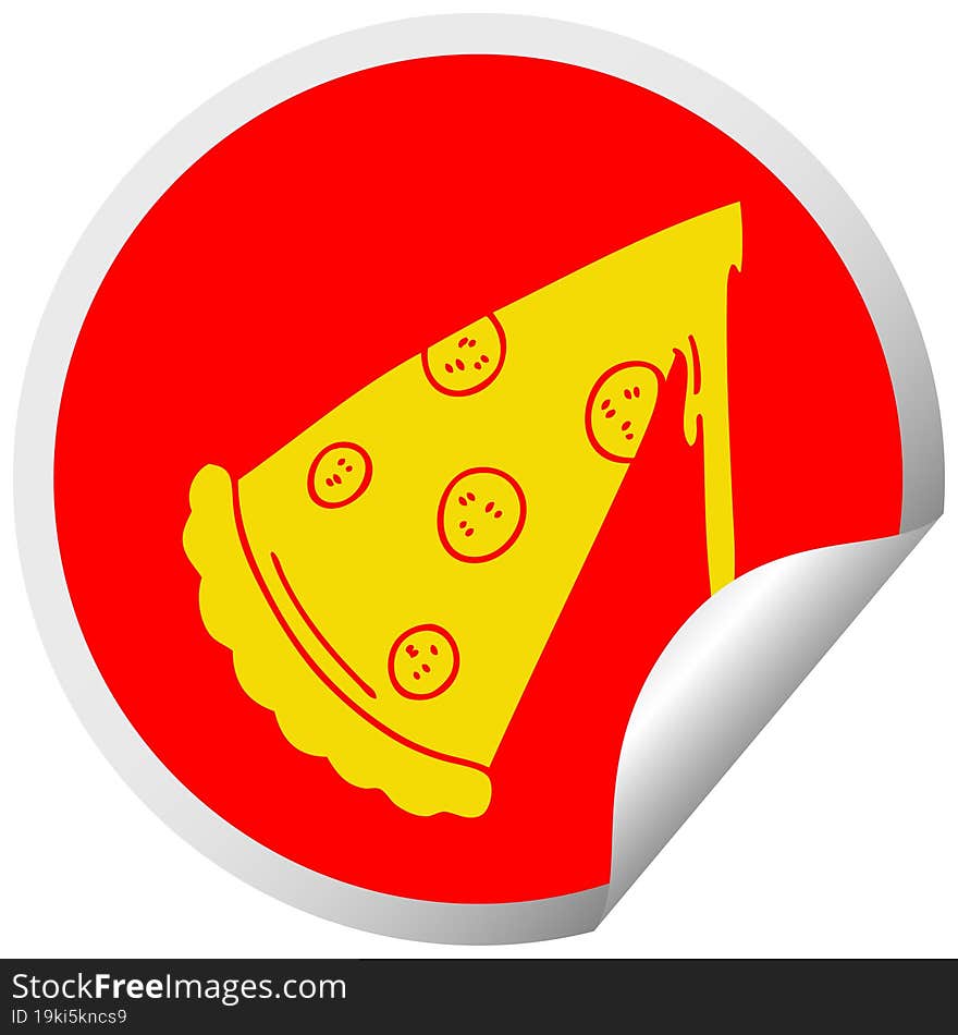 quirky circular peeling sticker cartoon slice of pizza