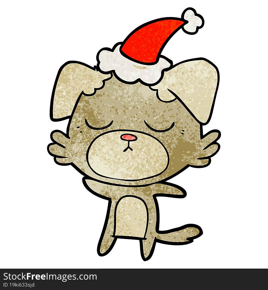 cute textured cartoon of a dog wearing santa hat