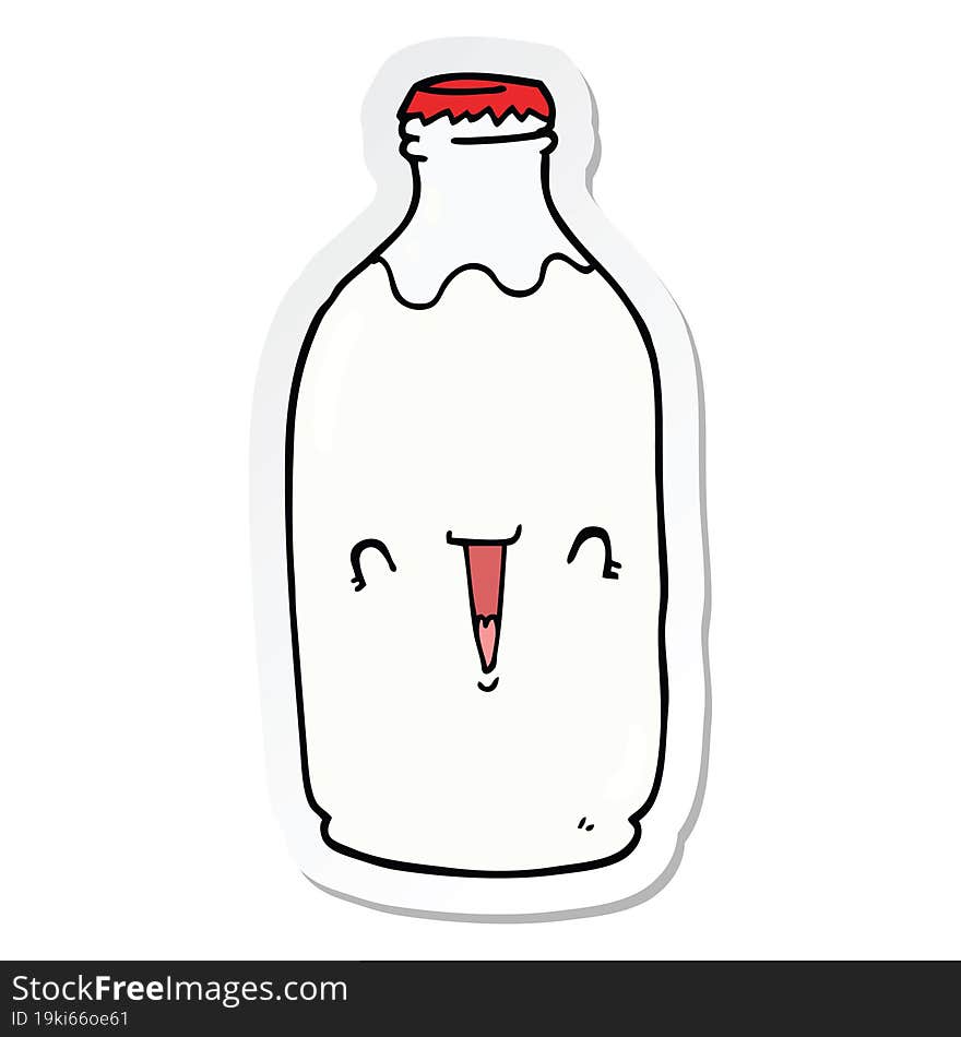 sticker of a cute cartoon milk bottle