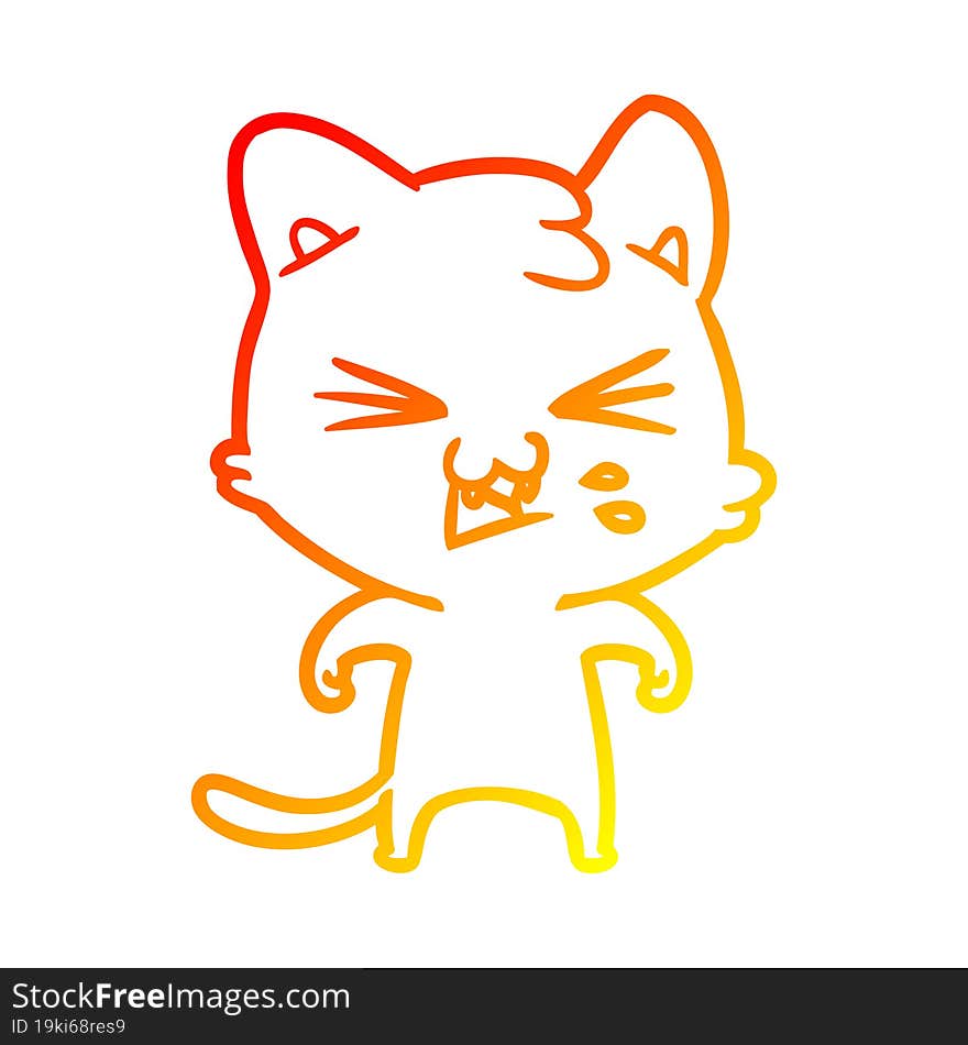 warm gradient line drawing cartoon cat hissing