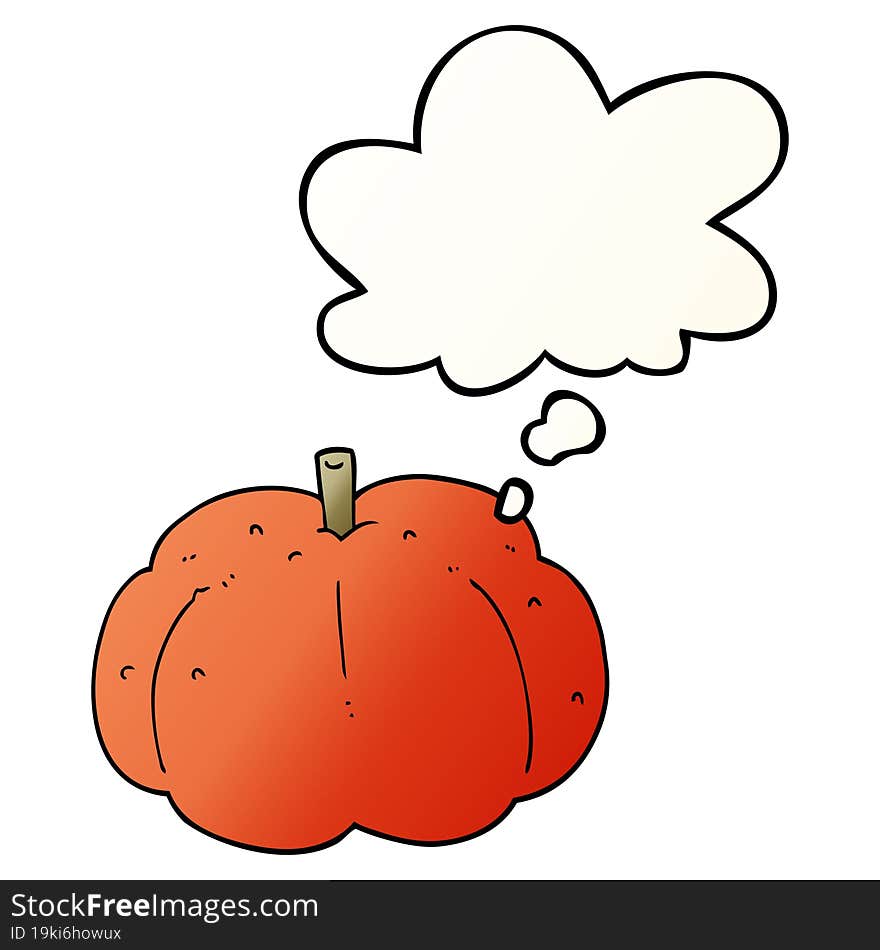 cartoon pumpkin with thought bubble in smooth gradient style