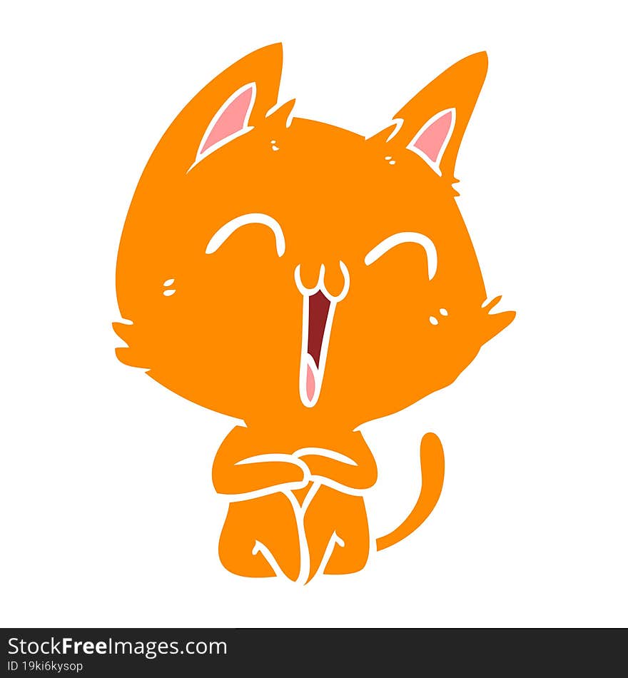 Happy Flat Color Style Cartoon Cat