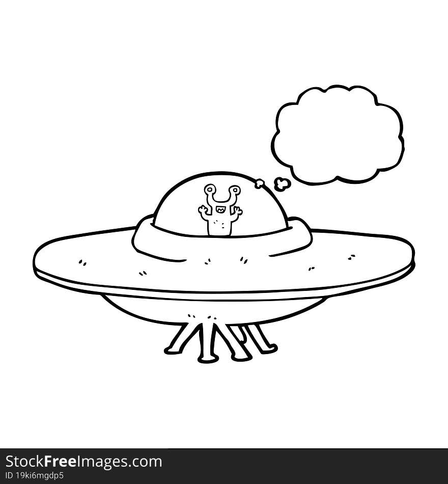 Thought Bubble Cartoon Alien Spaceship