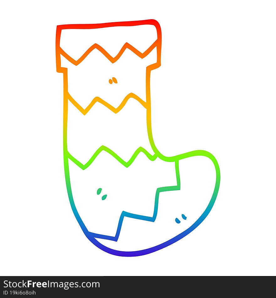 rainbow gradient line drawing of a cartoon christmas stocking