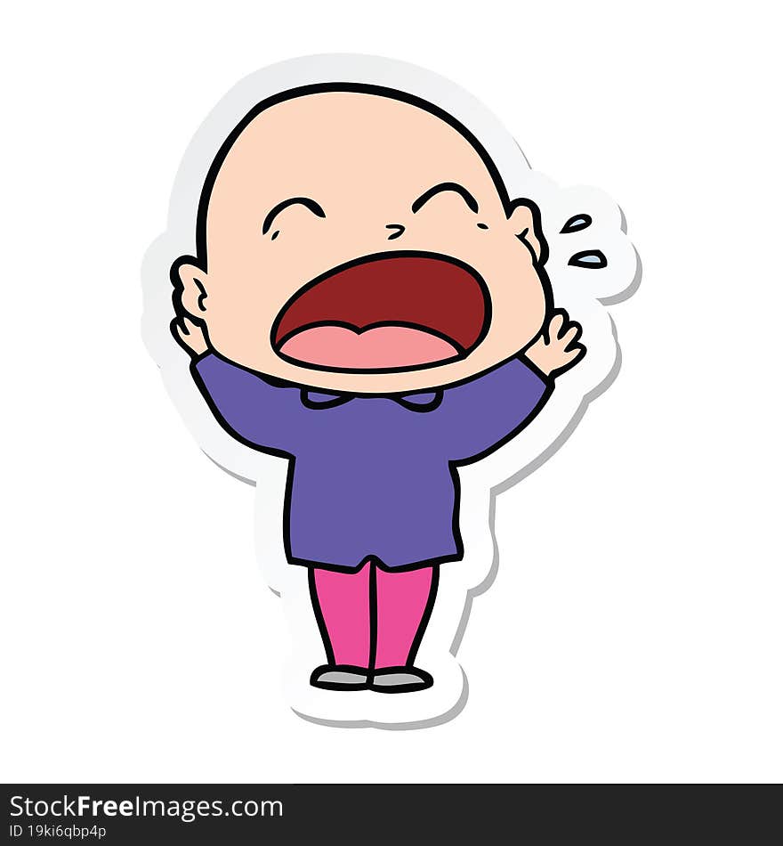 sticker of a cartoon shouting bald man