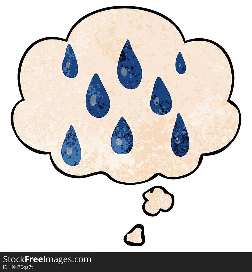 Cartoon Raindrops And Thought Bubble In Grunge Texture Pattern Style