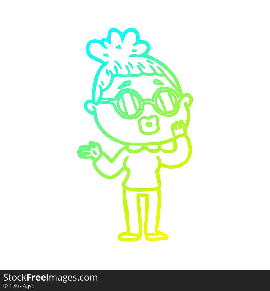 cold gradient line drawing of a cartoon woman wearing spectacles