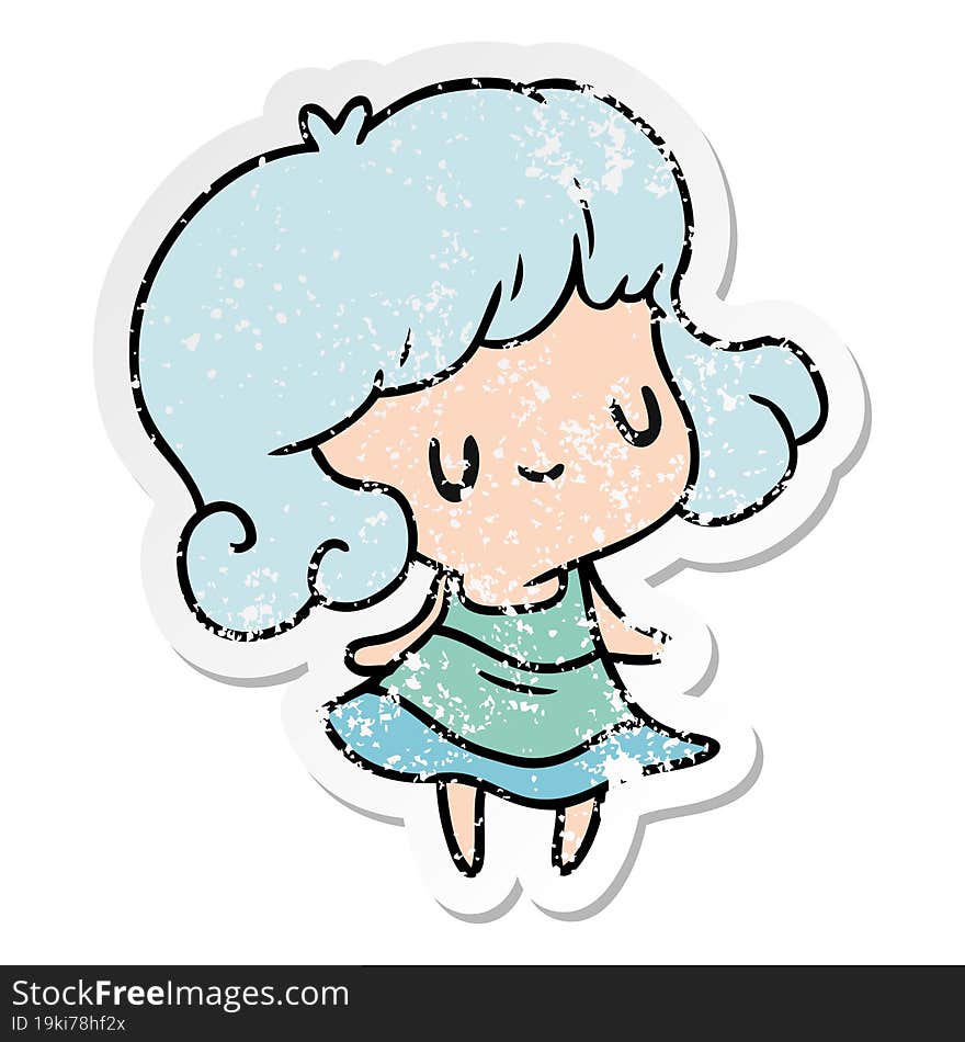 distressed sticker cartoon kawaii of cute girl