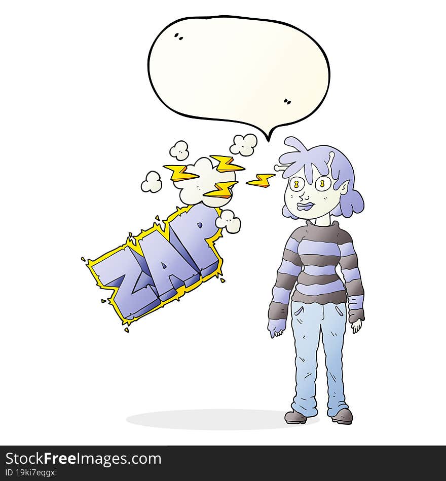 speech bubble cartoon casual alien girl using telepathy