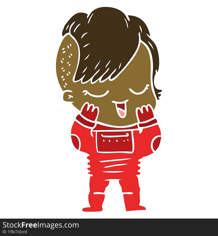 Happy Flat Color Style Cartoon Girl In Space Suit