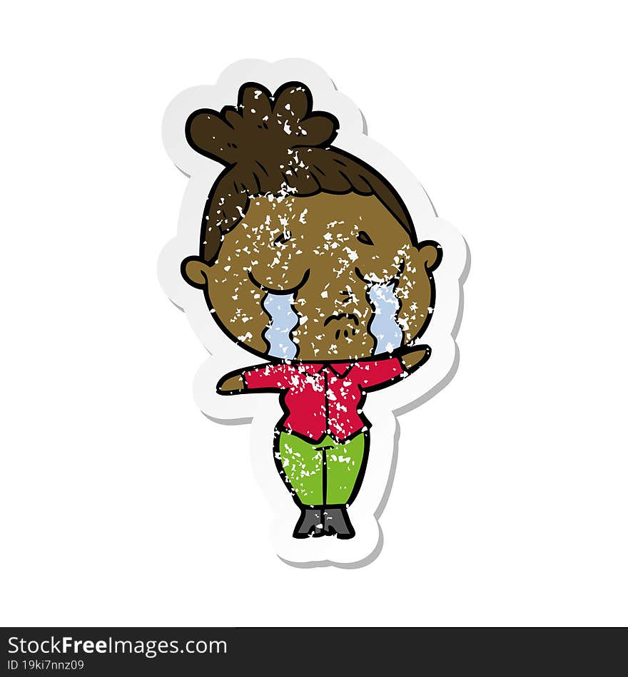 distressed sticker of a cartoon crying woman