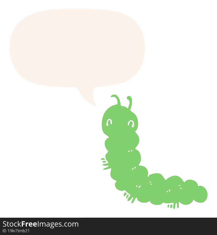 cartoon caterpillar and speech bubble in retro style