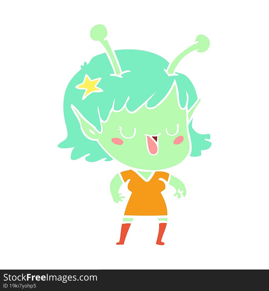 happy alien girl flat color style cartoon laughing