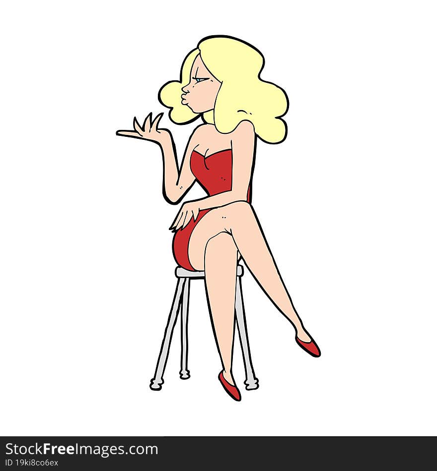 Cartoon Woman Sitting On Bar Stool