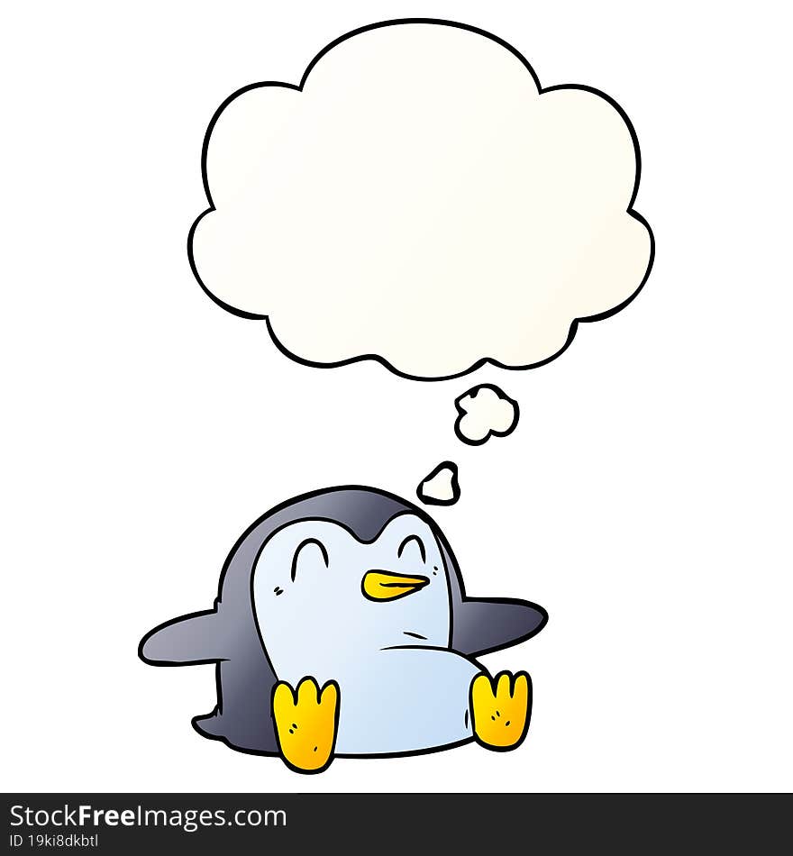 cartoon penguin and thought bubble in smooth gradient style