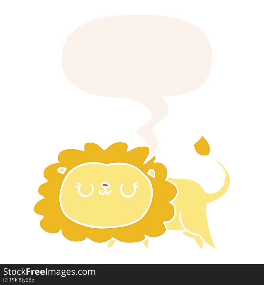 cartoon lion and speech bubble in retro style