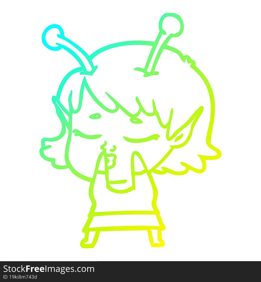 Cold Gradient Line Drawing Cute Alien Girl Cartoon