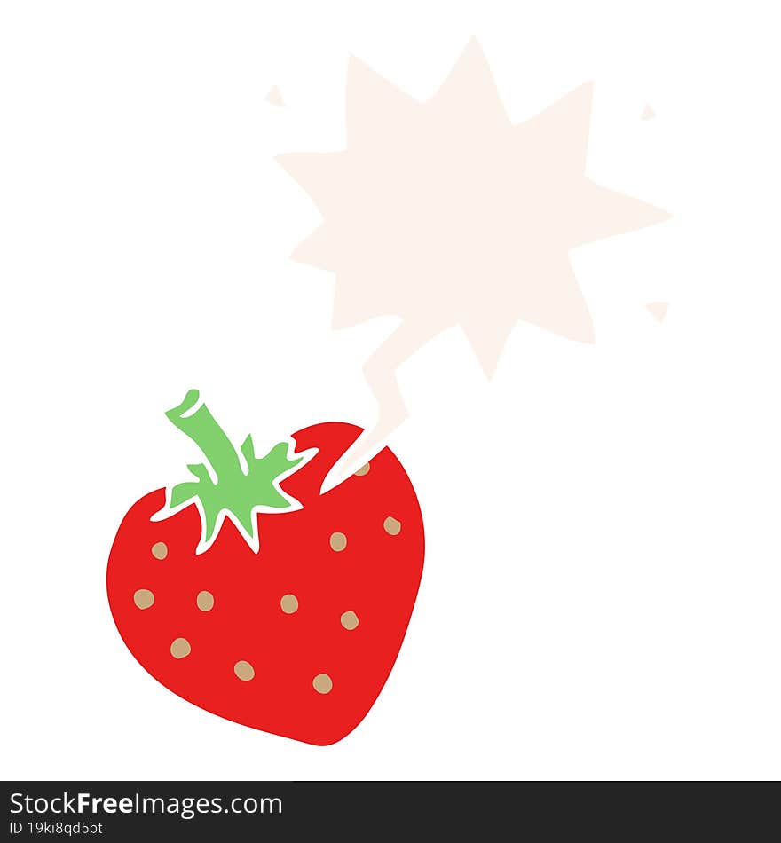 cartoon strawberry and speech bubble in retro style