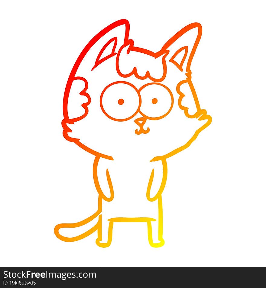 warm gradient line drawing of a happy cartoon cat