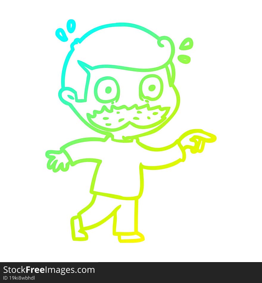 cold gradient line drawing cartoon man with mustache shocked