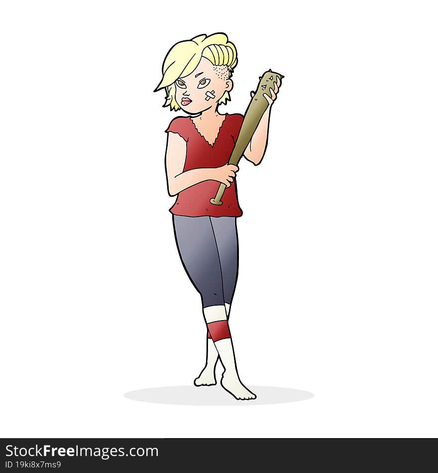 Cartoon Pretty Punk Girl With Baseball Bat