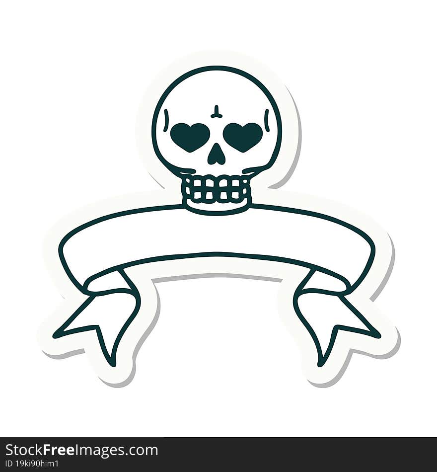 tattoo sticker with banner of a skull