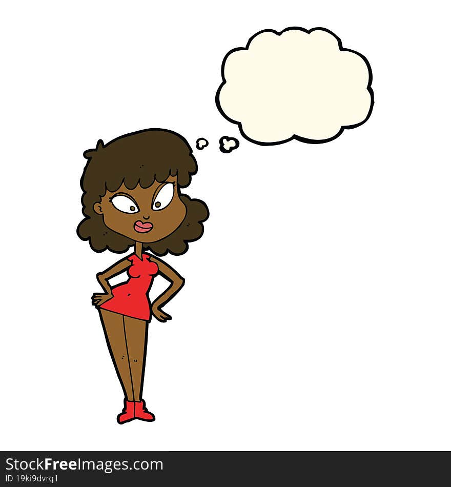 Cartoon Woman With Hands On Hips With Thought Bubble