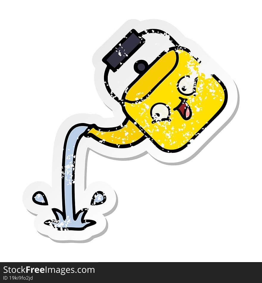 distressed sticker of a cute cartoon pouring kettle