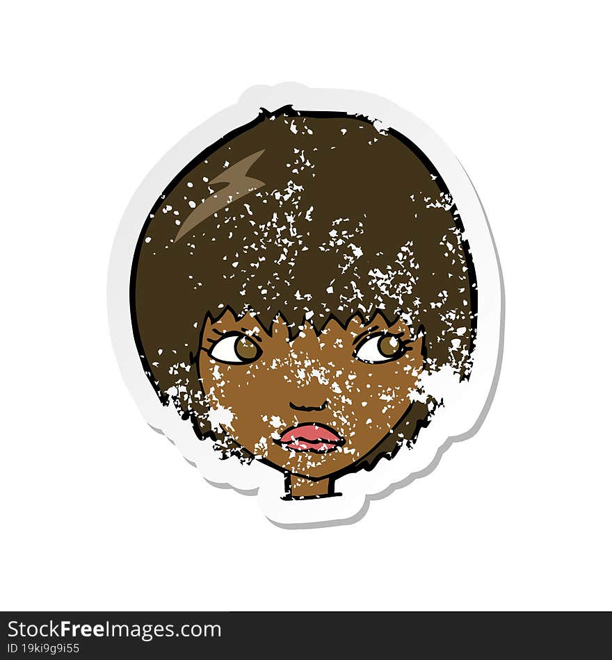 retro distressed sticker of a cartoon unhappy girl