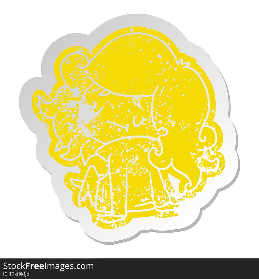 distressed old cartoon sticker of a cute kawaii girl. distressed old cartoon sticker of a cute kawaii girl