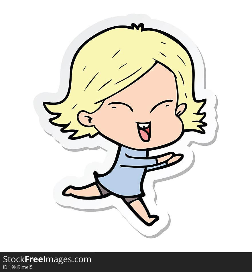 sticker of a happy cartoon girl