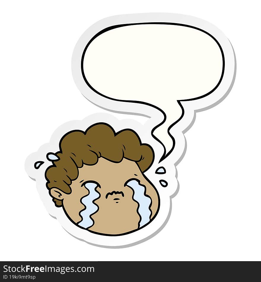 cartoon crying boy and speech bubble sticker