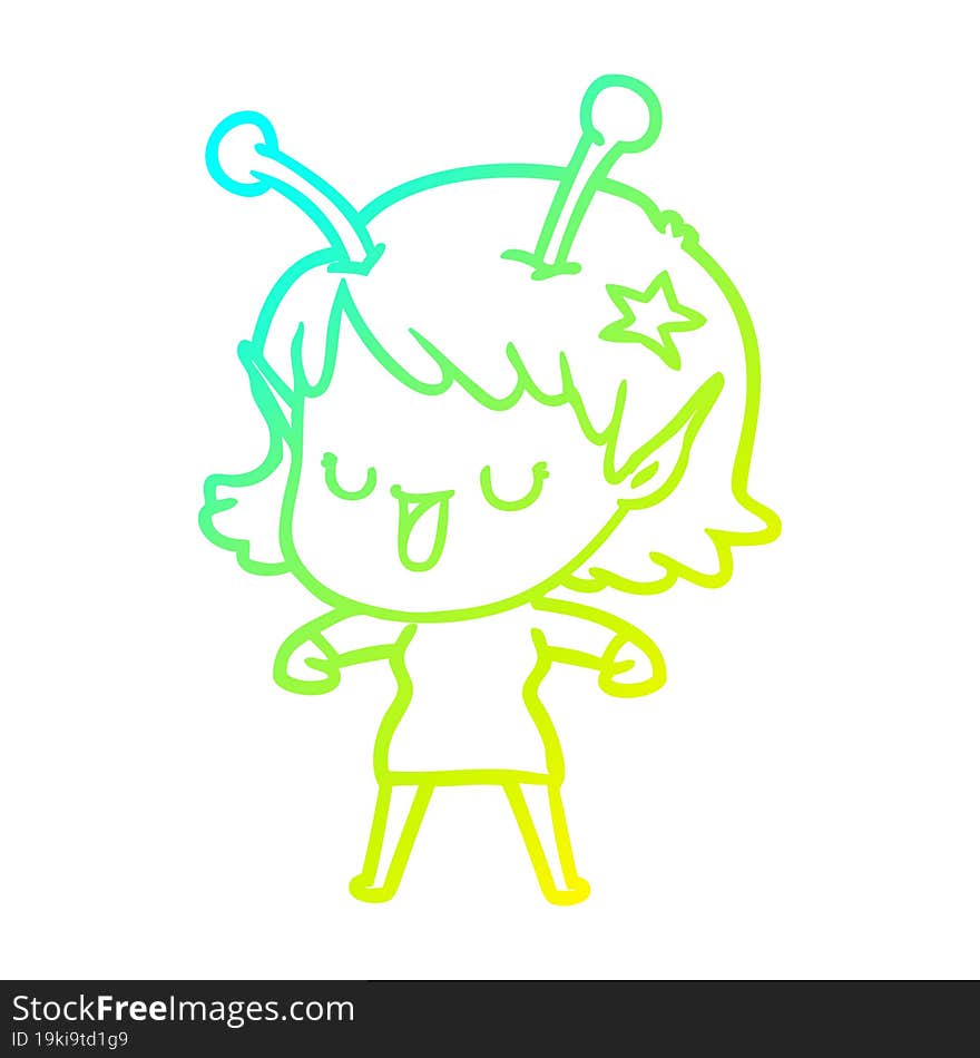 cold gradient line drawing happy alien girl cartoon