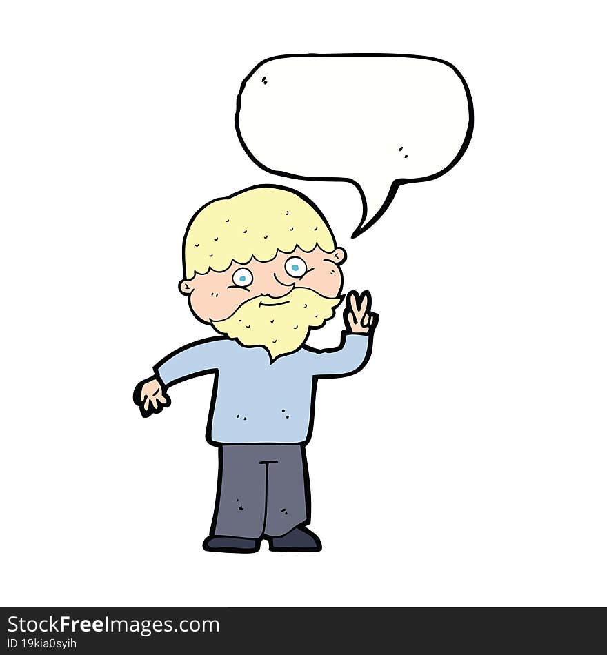 Cartoon Man Giving Peace Sign With Speech Bubble