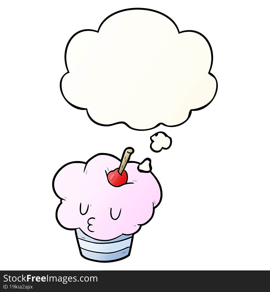 cartoon cupcake and thought bubble in smooth gradient style