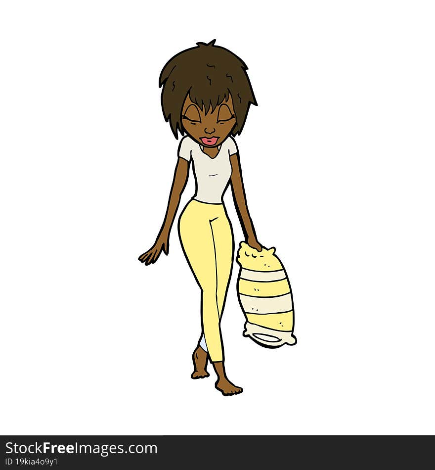 cartoon woman going to bed