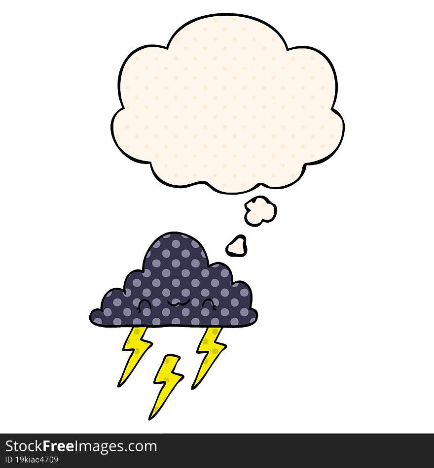 Cartoon Storm Cloud And Thought Bubble In Comic Book Style