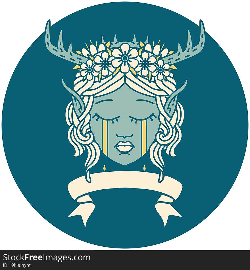 elf druid character face with banner illustration