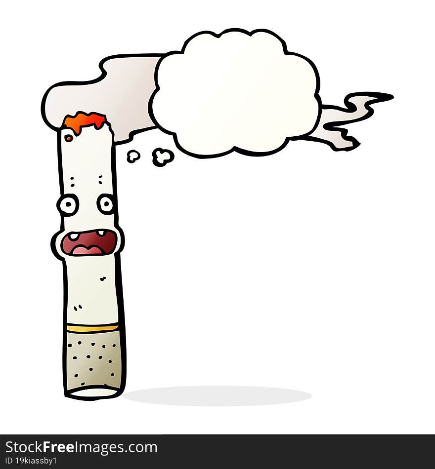 cartoon cigarette with thought bubble