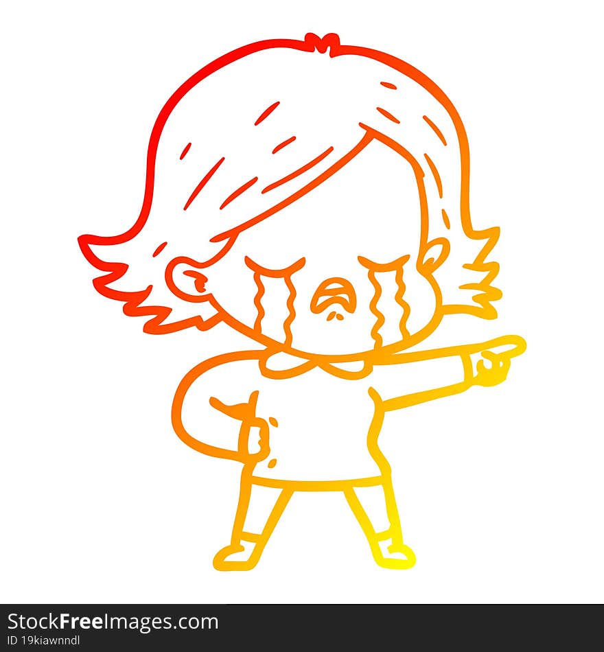 warm gradient line drawing of a cartoon girl crying