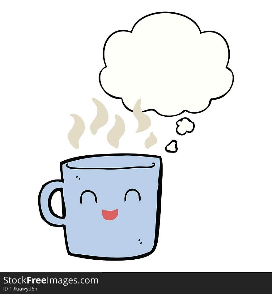 cute coffee cup cartoon with thought bubble. cute coffee cup cartoon with thought bubble