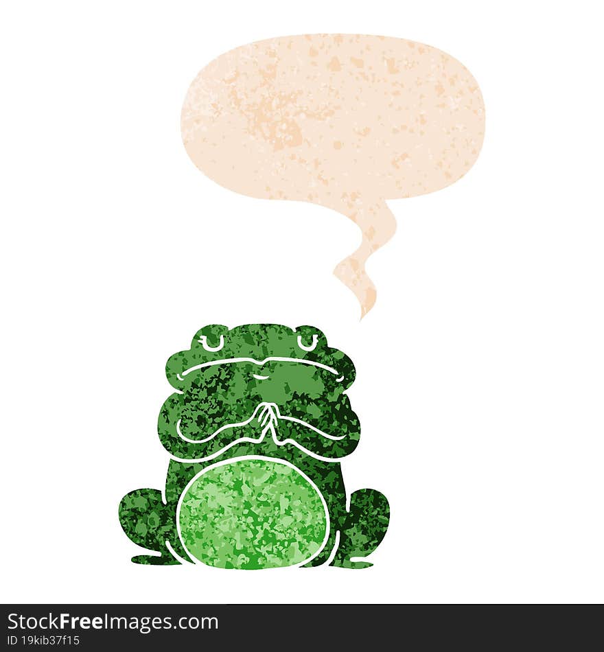 cartoon arrogant frog and speech bubble in retro textured style