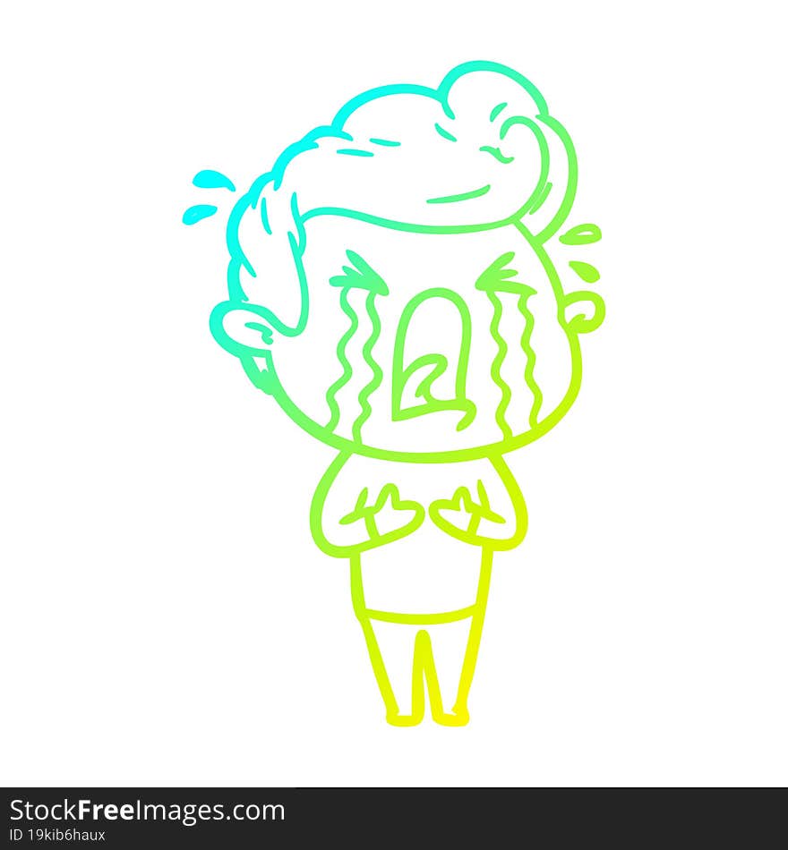 cold gradient line drawing of a cartoon crying man