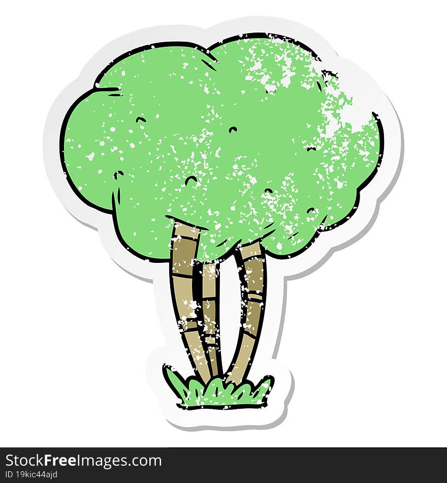 distressed sticker of a cartoon tree