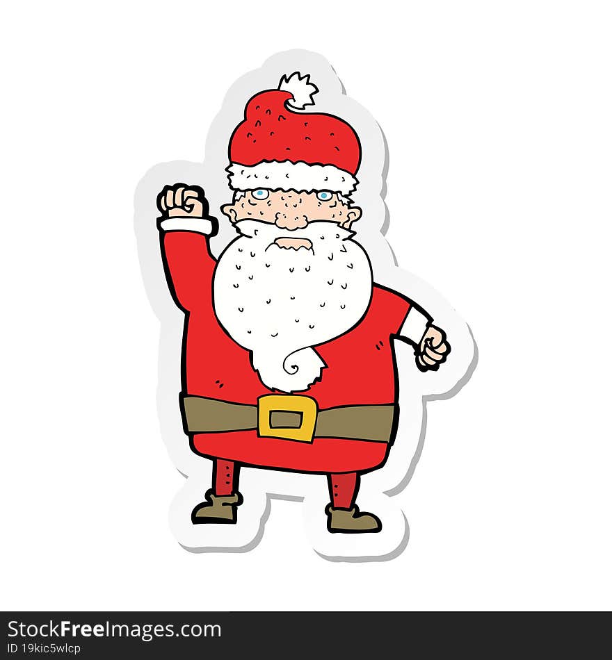 sticker of a cartoon angry santa claus