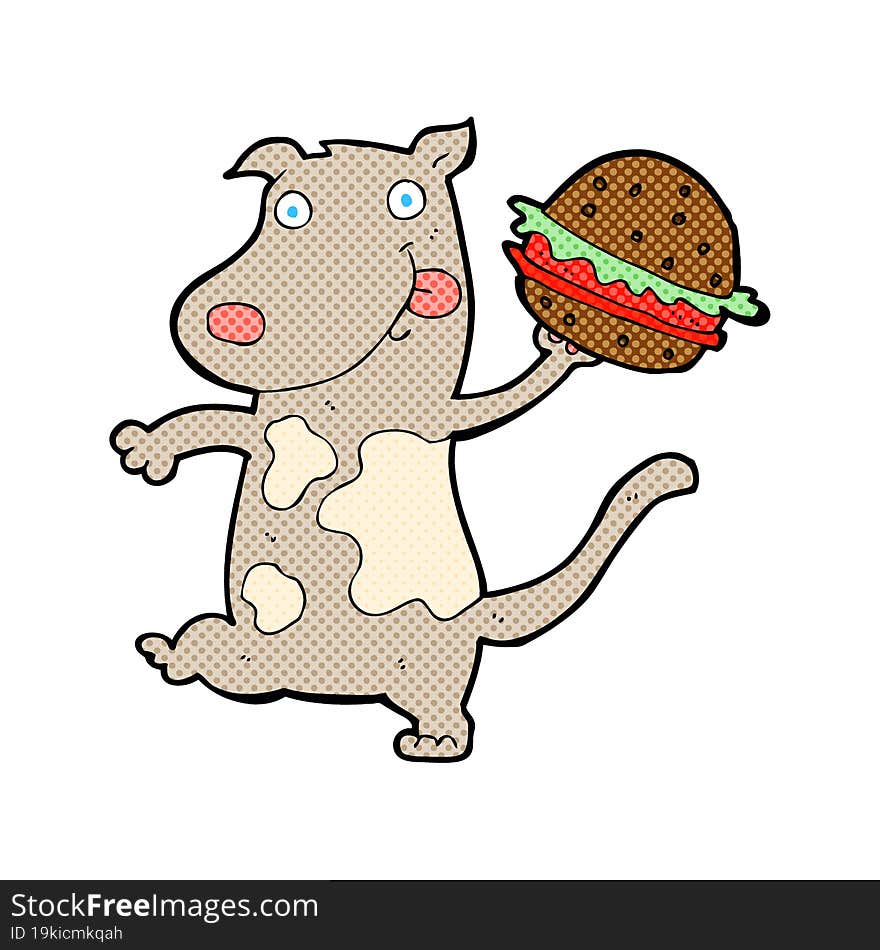 Cartoon Hungry Dog With Burger