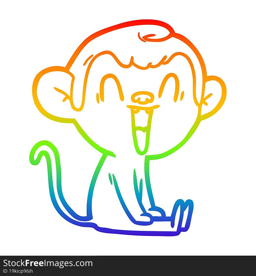 rainbow gradient line drawing of a cartoon laughing monkey