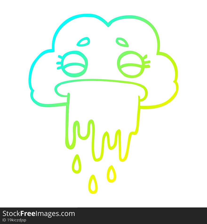 cold gradient line drawing cartoon rain cloud